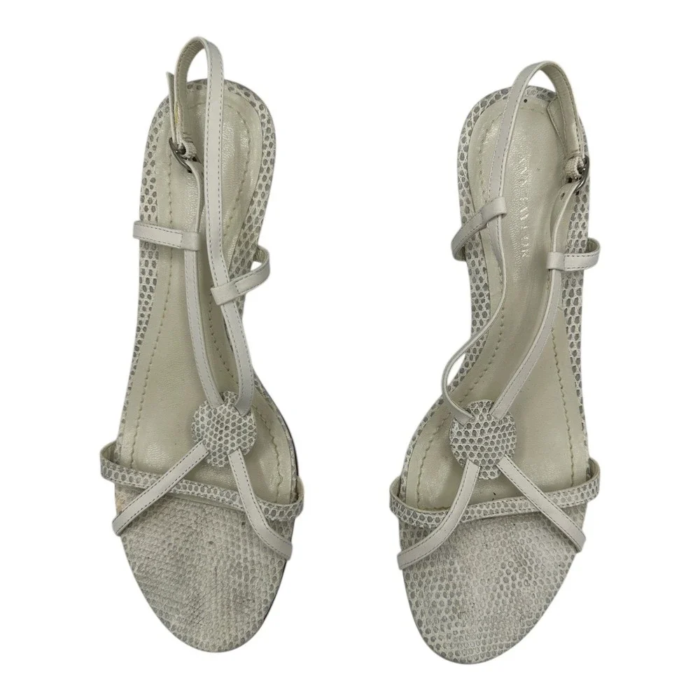 Ann Taylor Womens White Snakeskin Strappy Kitten Heel Sandals Size 7.5M
